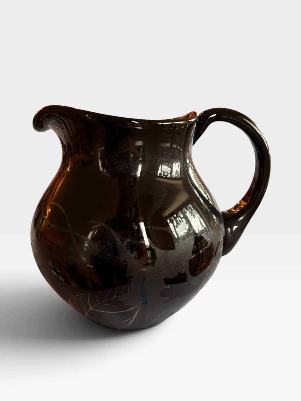 Vintage Bohemian Pitcher - Black Amethyst Glass unsigned